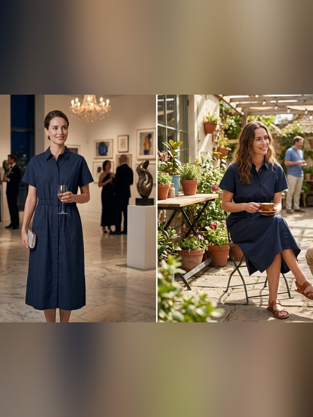 COS Navy Short-Sleeve Button-Front Midi Shirt Dress